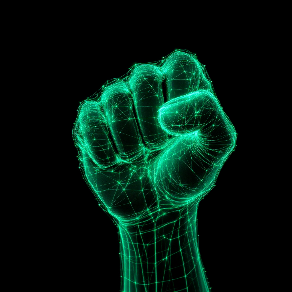 Clenched hand with a green data overlay emphasising grip and force